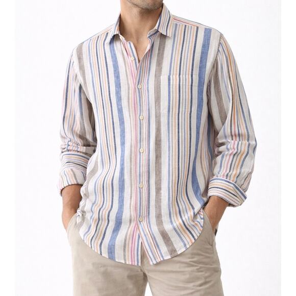 Tommy Bahama Other - Tommy Bahama Striped 100% Linen Button Up Shirt Multi Color Long Sleeve Size XL